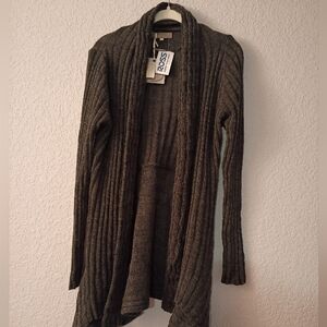 Cozy Ribbed Knit Cardigan Grey Sweater XL NWT